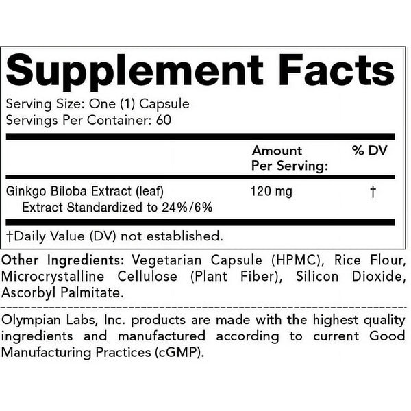 Olympian Labs, Ginkgo Biloba, 120 mg, 60 Vegetarian Capsules