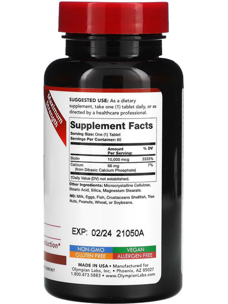 Olympian Labs, Biotin, 10,000 mcg, 60 Tablets