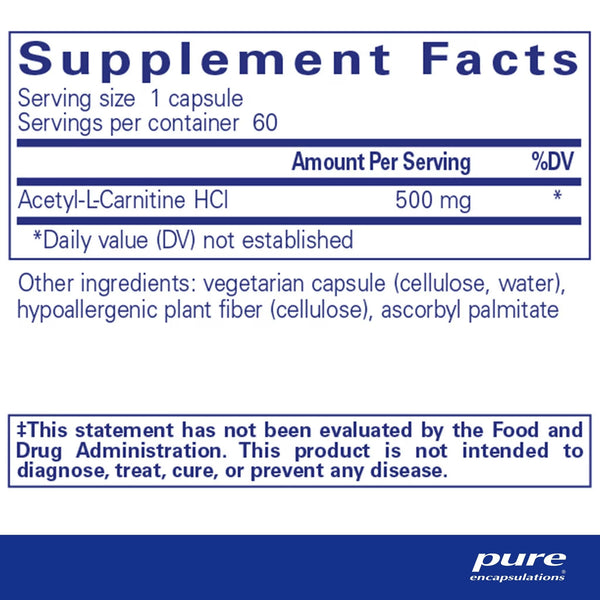 Pure Encapsulations, Acetyl L-Carnitine, 500 mg, 60 Capsules