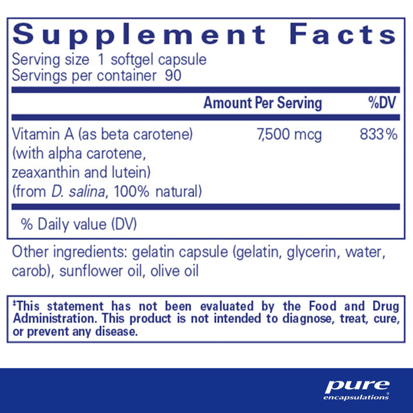 Pure Encapsulations, Beta Carotene, 90 gels
