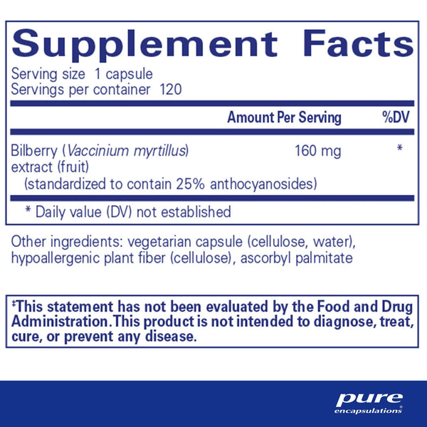 Pure Encapsulations, Bilberry, 160 mg, 120 Capsules