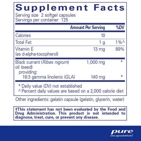 Pure Encapsulations, Black Currant Seed Oil, 250 Softgel Capsules