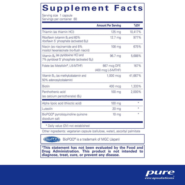 Pure Encapsulations, Ultra B-Complex with PQQ, 60 Capsules