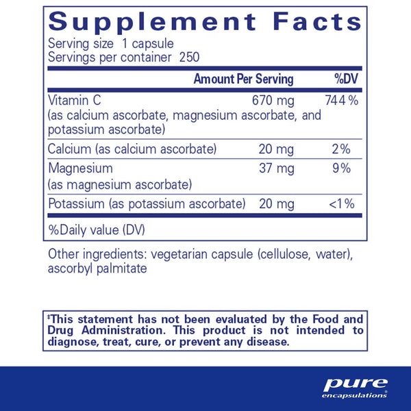 Pure Encapsulations, Buffered Ascorbic Acid Capsules, 250 Capsules