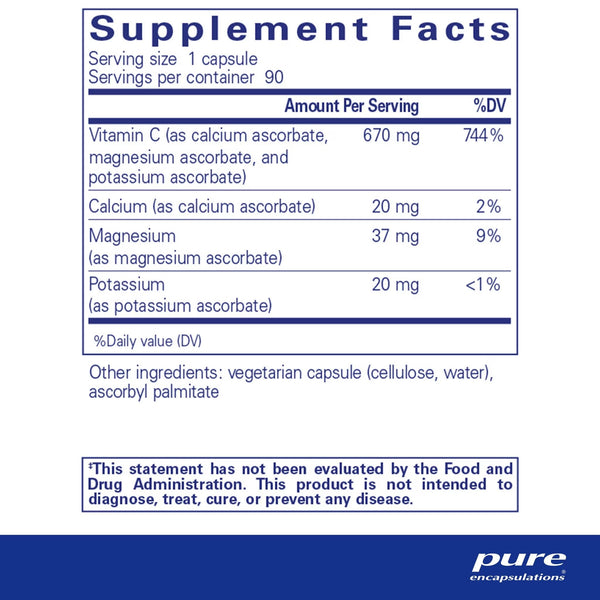 Pure Encapsulations, Buffered Ascorbic Acid Capsules, 90 Capsules