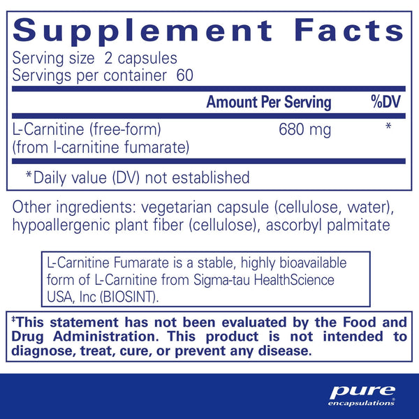 Pure Encapsulations, L-Carnitine Fumarate, 120 Capsules