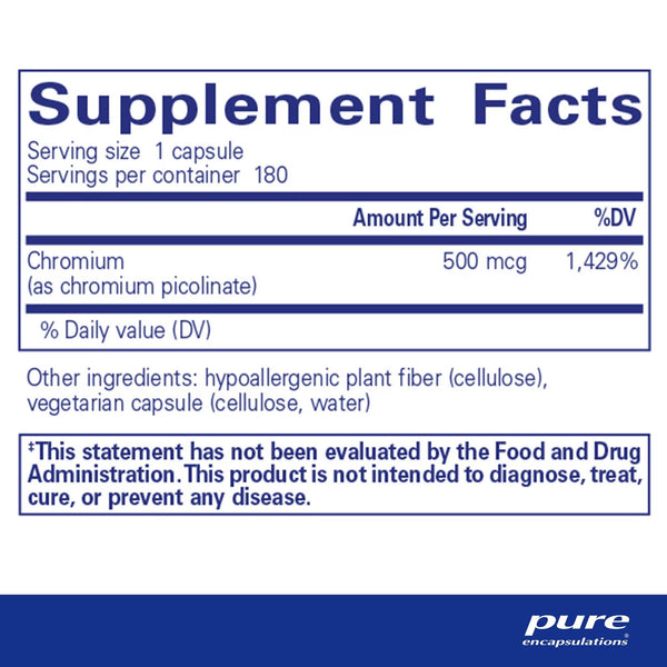 Pure Encapsulations, Chromium (picolinate), 500 mcg, 180 Capsules