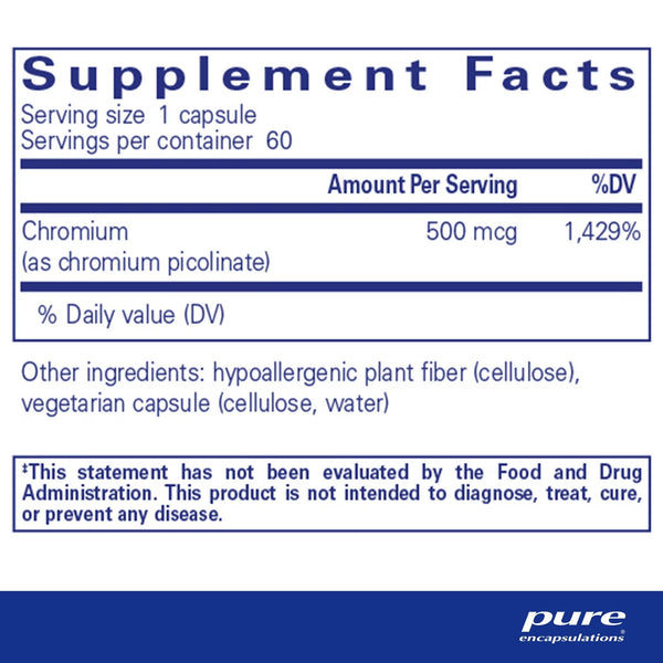 Pure Encapsulations, Chromium (picolinate), 500 mcg, 60 Capsules