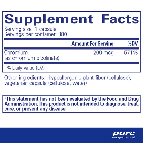 Pure Encapsulations, Chromium (picolinate), 200 mcg, 180 Capsules