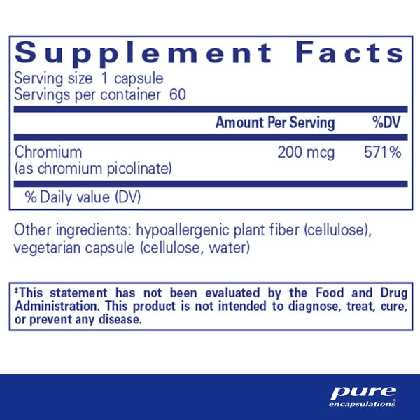 Pure Encapsulations, Chromium (picolinate), 200 mcg, 60 Capsules