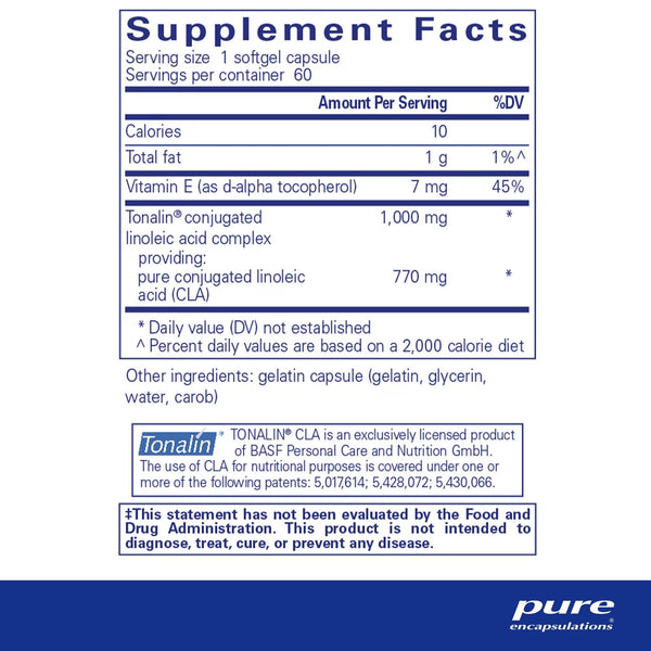 Pure Encapsulations, CLA (Conjugated Linoleic Acid), 1,000 mg, 60 Softgel Capsules