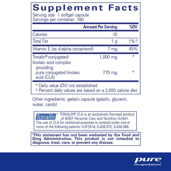 Pure Encapsulations, CLA (Conjugated Linoleic Acid), 1,000 mg, 180 Softgel Capsules