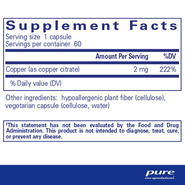 Pure Encapsulations, Copper (citrate), 60 Capsules