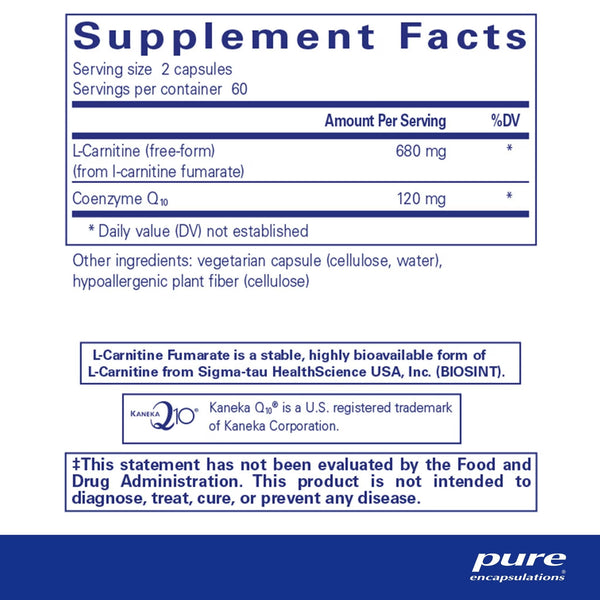 Pure Encapsulations, CoQ10 L-Carnitine Fumarate, 120 Capsules