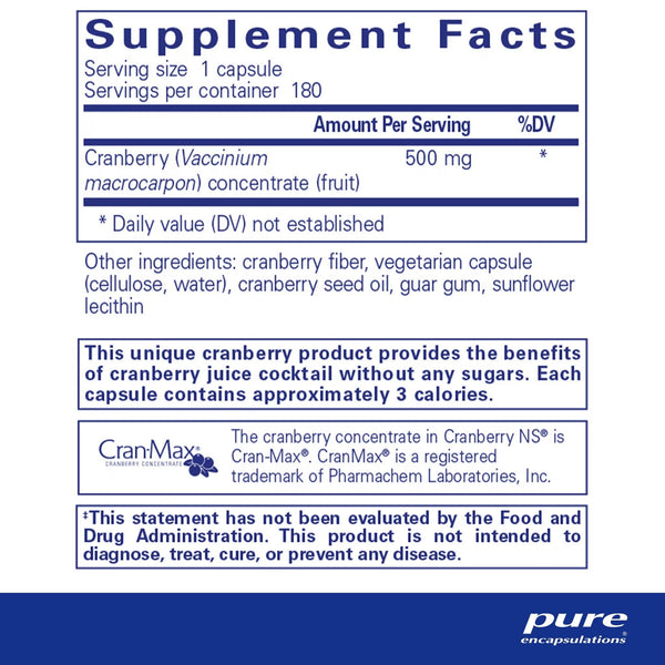 Pure Encapsulations, Cranberry NS, 180 Capsules
