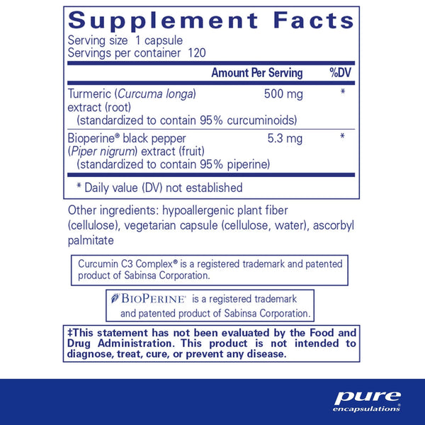 Pure Encapsulations, Curcumin 500 with Bioperine, 120 Capsules