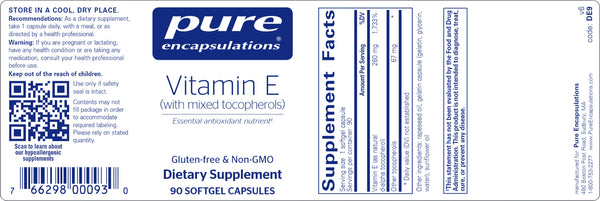 Pure Encapsulations, Vitamin E, Natural, 90 gels