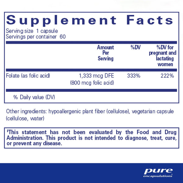 Pure Encapsulations, Folic Acid, 60 Capsules