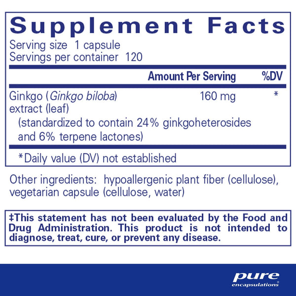 Pure Encapsulations, Ginkgo 50, 160 mg, 120 Capsules