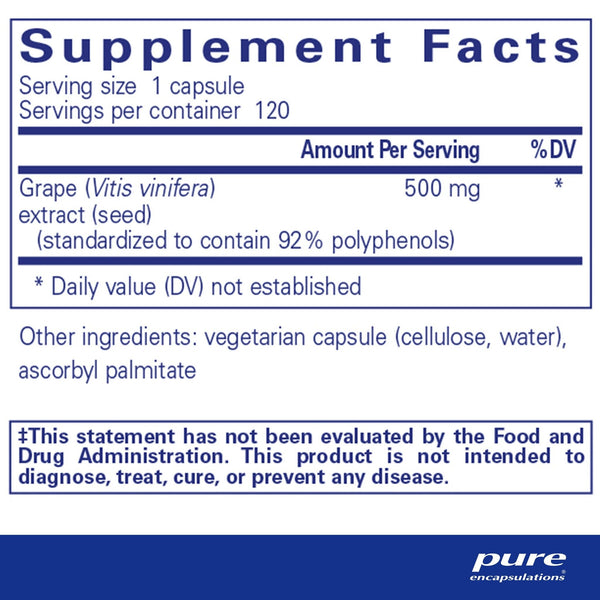 Pure Encapsulations, Grape Pip, 500 mg, 120 Capsules