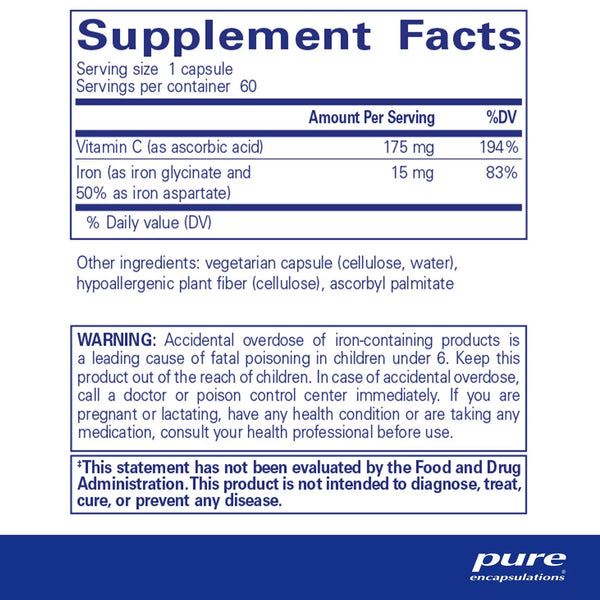 Pure Encapsulations, Iron-C, 60 Capsules
