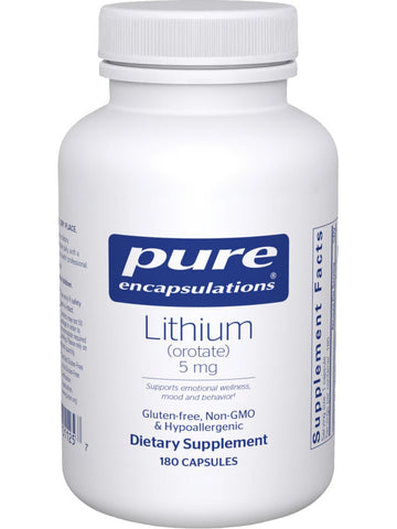 Pure Encapsulations, Lithium, orotate, 5 mg, 180 Capsules