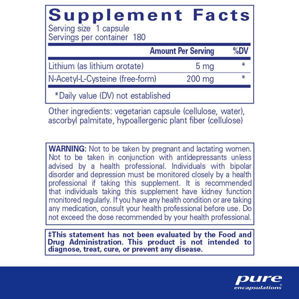 Pure Encapsulations, Lithium (Orotate), 5 mg, 180 Capsules