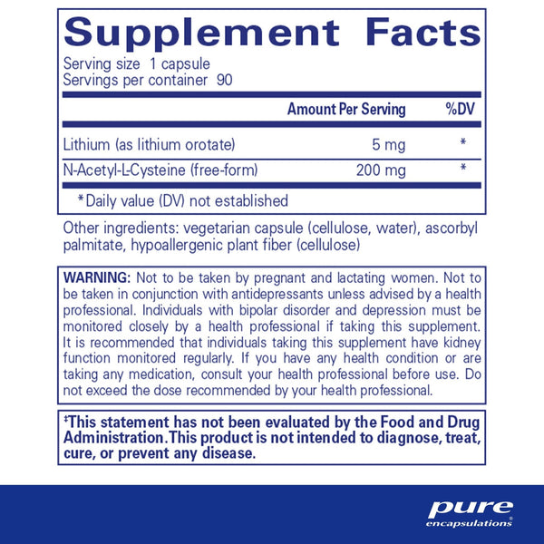 Pure Encapsulations, Lithium (Orotate), 5 mg, 90 Capsules