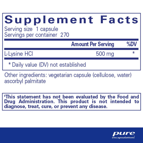 Pure Encapsulations, L-Lysine, 270 Capsules