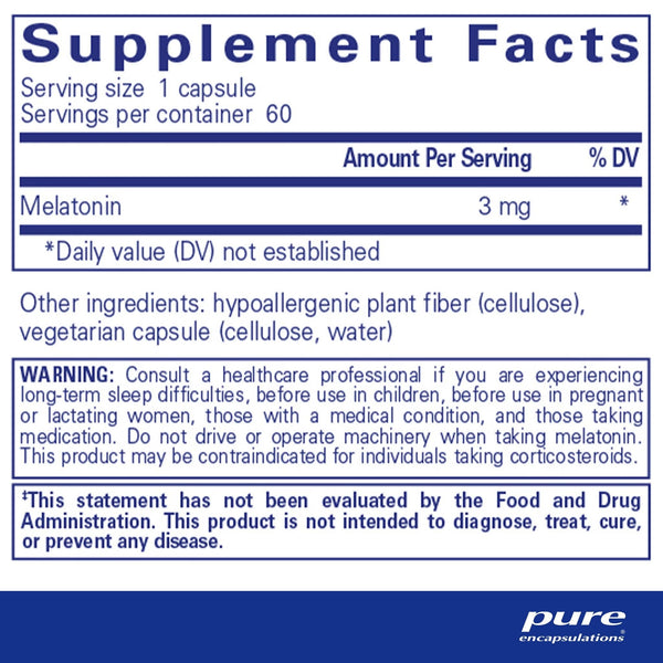Pure Encapsulations, Melatonin, 3 mg, 60 Capsules