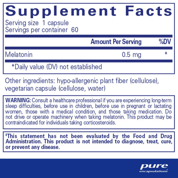 Pure Encapsulations, Melatonin, 0.5 mg, 60 Capsules