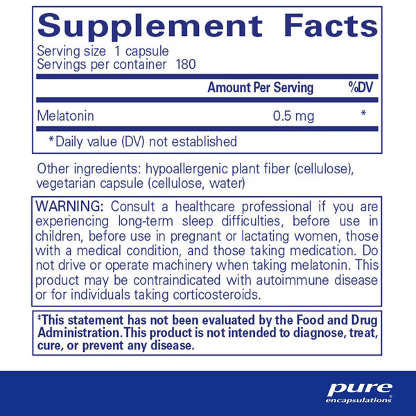 Pure Encapsulations, Melatonin, 0.5 mg, 180 Capsules