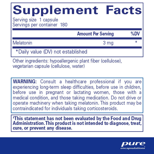 Pure Encapsulations, Melatonin, 3 mg, 180 Capsules