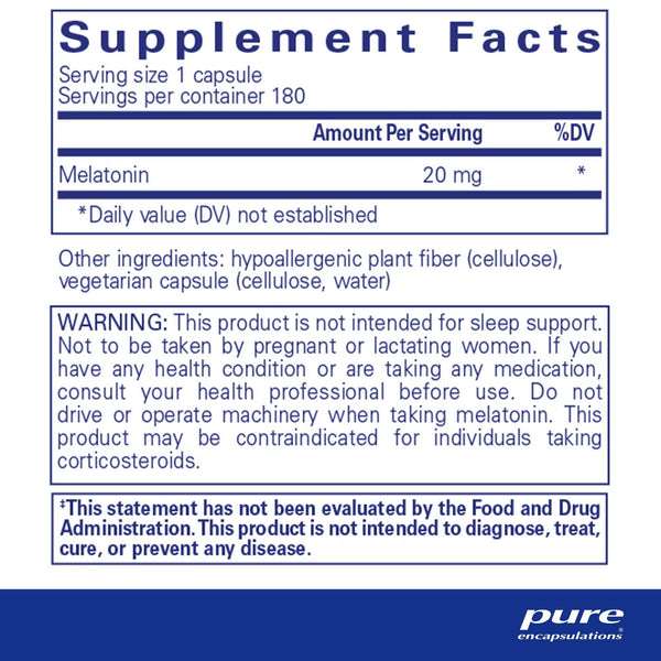 Pure Encapsulations, Melatonin, 20 mg, 180 Capsules