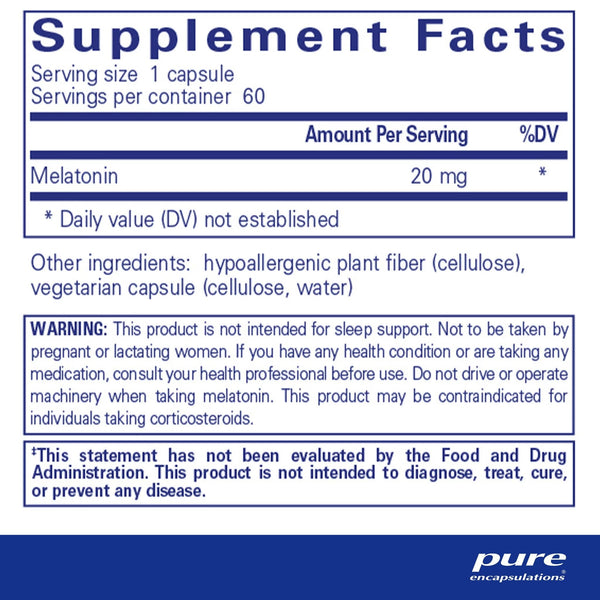 Pure Encapsulations, Melatonin, 20 mg, 60 Capsules