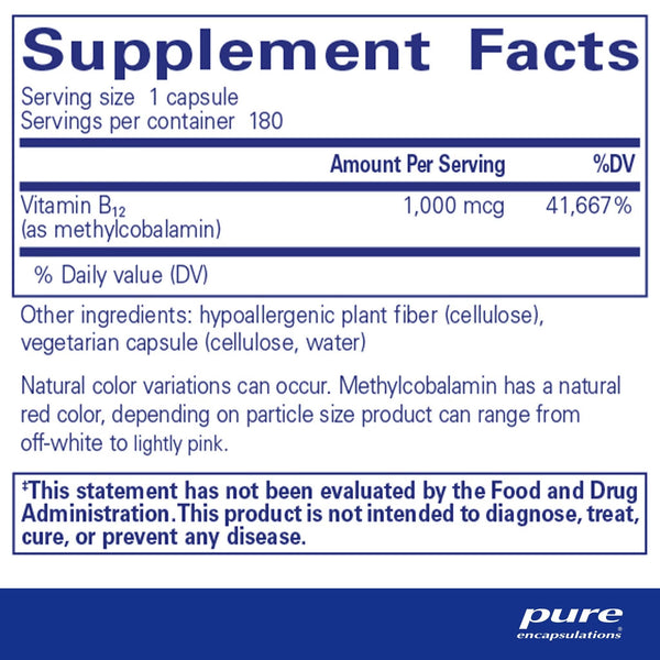 Pure Encapsulations, Methylcobalamin, 1,000 mcg, 180 Capsules