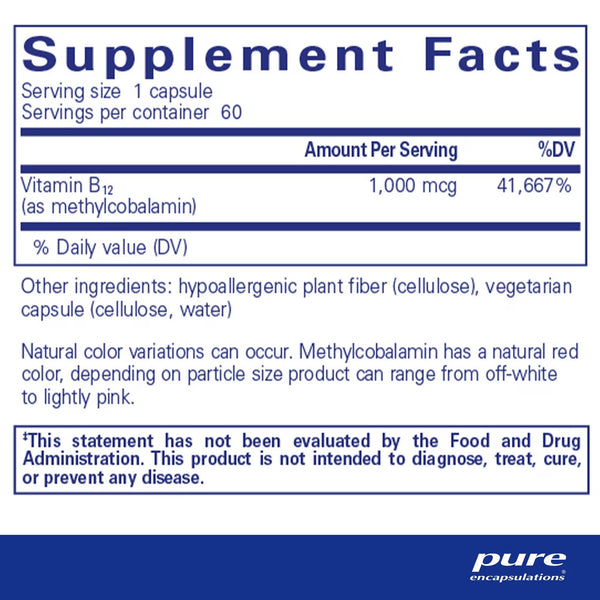 Pure Encapsulations, Methylcobalamin, 1,000 mcg, 60 Capsules