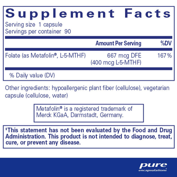 Pure Encapsulations, Folate 400, 90 Capsules