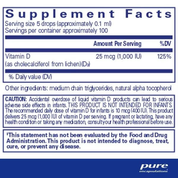 Pure Encapsulations, Vitamin D3 (Vegan) Liquid, 10 ml