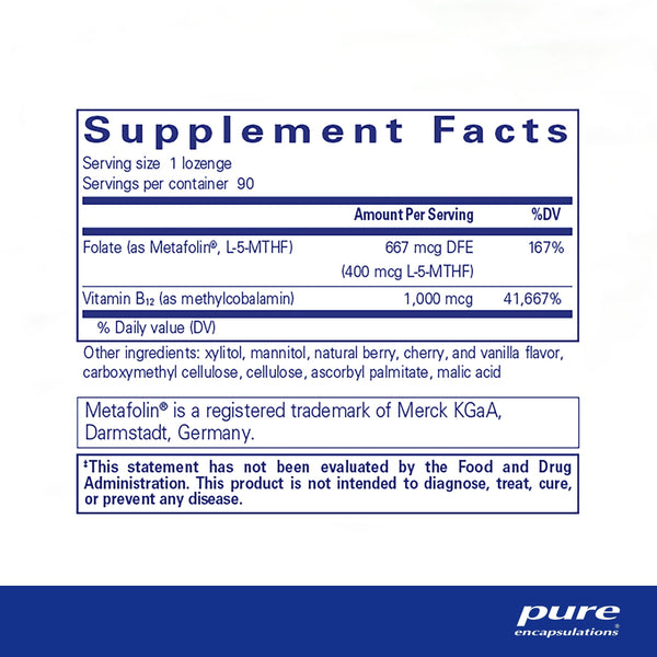 Pure Encapsulations, PureMelt B12 Folate, 90 Lozenges