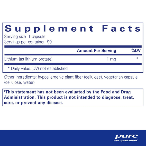 Pure Encapsulations, Lithium (Orotate), 1 mg, 90 Capsules