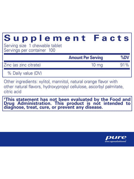 Pure Encapsulations, Zinc Chewables, 100 chewable tablets