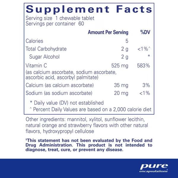 Pure Encapsulations, Vitamin C Chewables, 60 Chewable Tablets