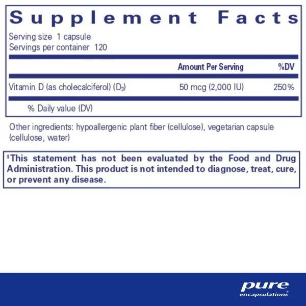 Pure Encapsulations, Vitamin D3 (Vegan), 120 Capsules
