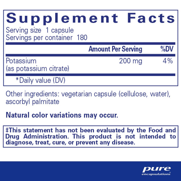 Pure Encapsulations, Potassium (Citrate), 180 Capsules