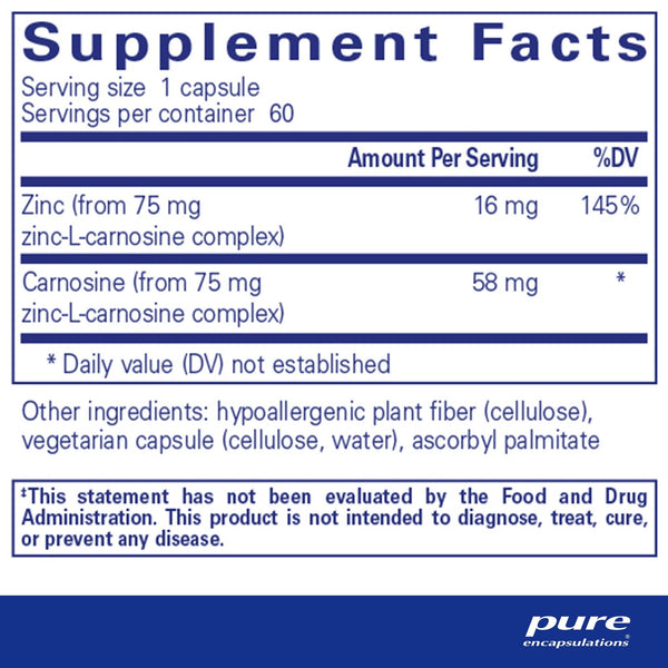 Pure Encapsulations, Peptic-Care (Zinc-L-Carnosine), 60 Capsules