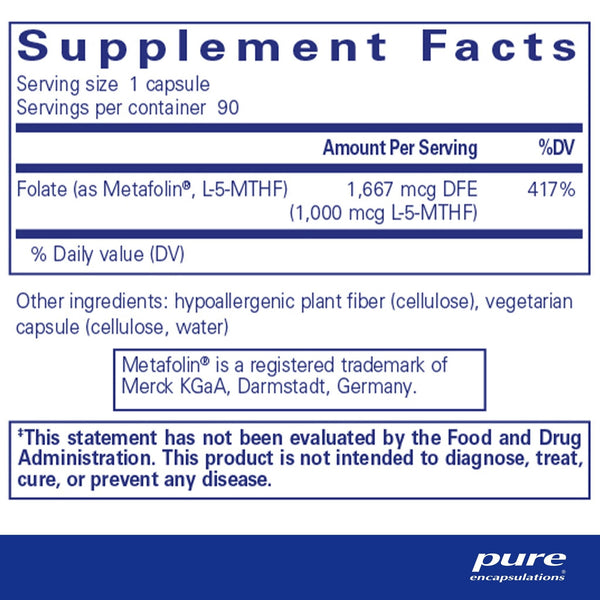 Pure Encapsulations, Folate 1,000, 90 Capsules