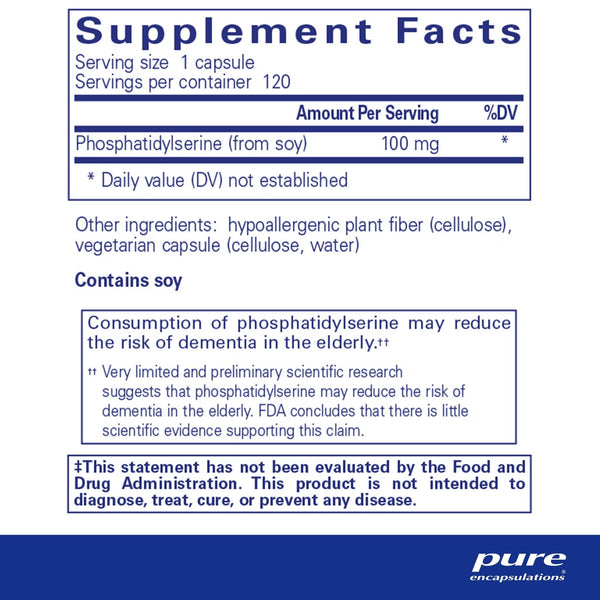 Pure Encapsulations, PS 100 (Phosphatidylserine), 120 Capsules