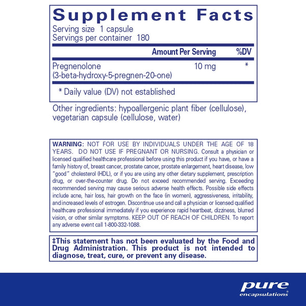 Pure Encapsulations, Pregnenolone, 10 mg, 180 Capsules