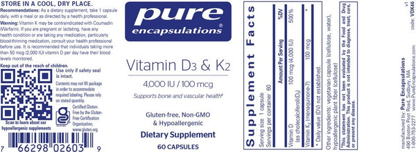 Pure Encapsulations, Vitamin D3 and K2, 60 Capsules